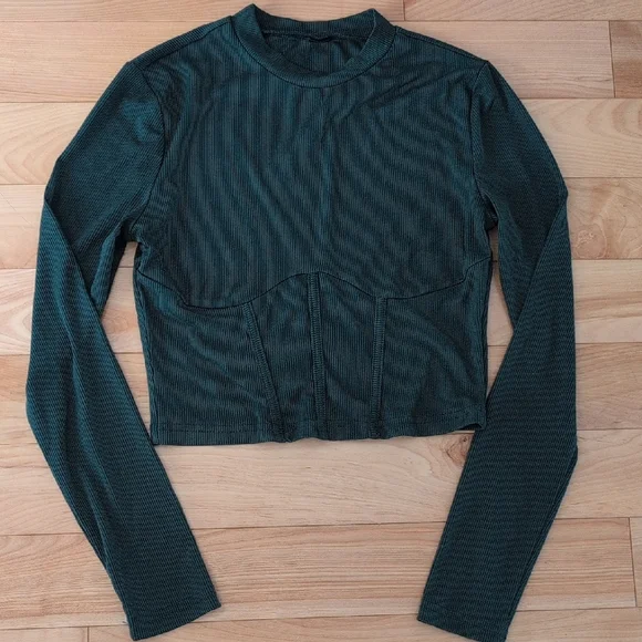 Long Sleeve Ribbed Top - Green - Picture 1 of 2